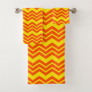 Orange and Yellow Chevron Pattern Design Bath Towel Set