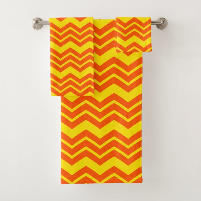Orange and Yellow Chevron Pattern Design  Bath Towel Set (Insitu)