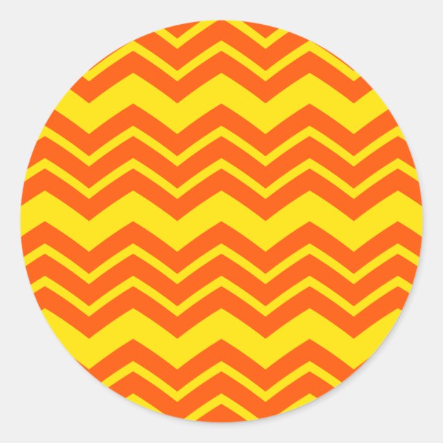Orange and Yellow Chevron Pattern Design  Classic Round Sticker (Front)