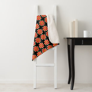 Orange and Yellow Collarette Dahlia Floral Pattern Sherpa Blanket