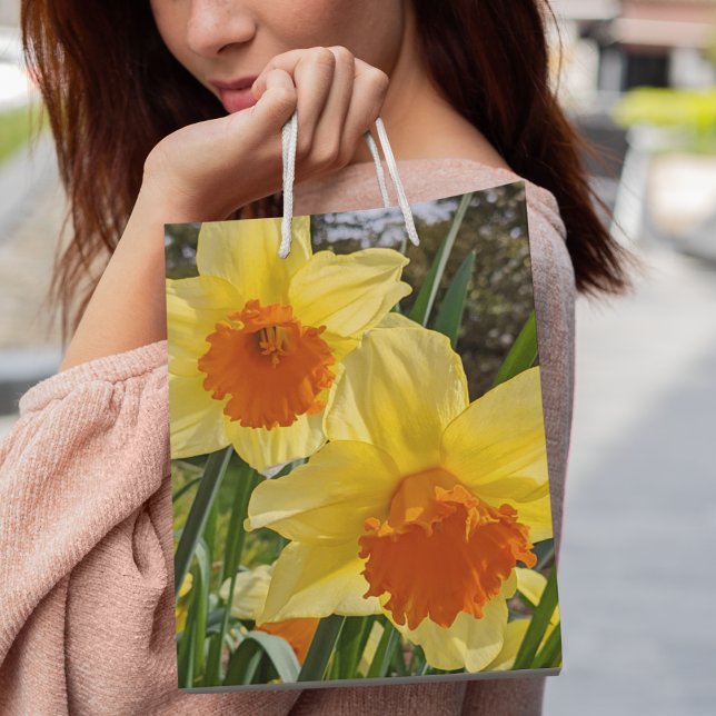 Orange and Yellow Daffodils Floral Medium Gift Bag (In Situ)