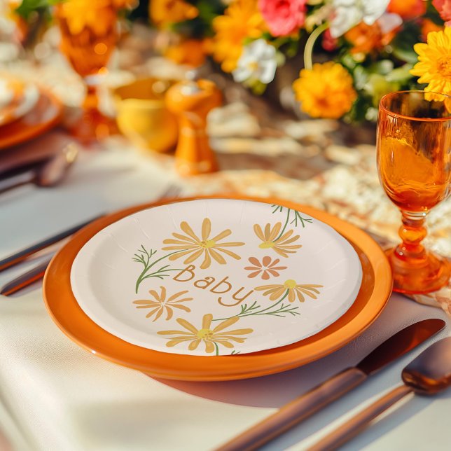 Orange and Yellow Daisies Baby Shower Paper Plate (Creator Uploaded)