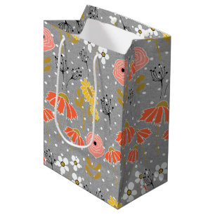Orange and Yellow Doodle Flower Medium Gift Bag