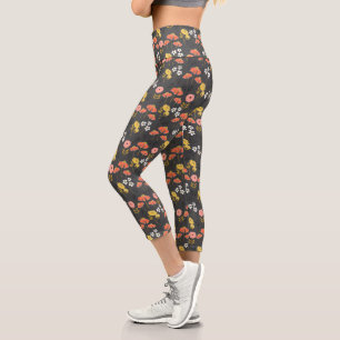 Orange and Yellow Doodle Flowers Capri Leggings