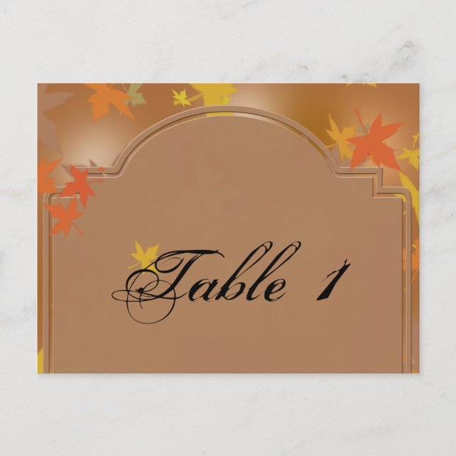 Orange and Yellow Fall Leaves Wedding Table Number Postcard (Front)
