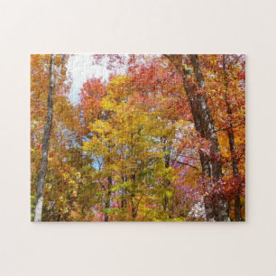 Orange and Yellow Fall Trees Autumn Photography Jigsaw Puzzle