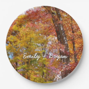 Orange and Yellow Fall Trees Autumn Photography Paper Plate