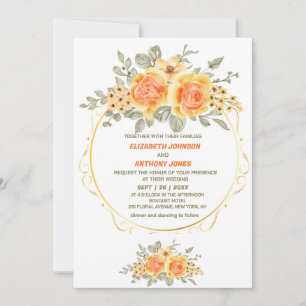 orange and yellow floral classy summer wedding invitation