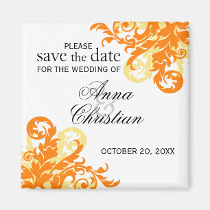 Orange and Yellow Flourish Autumn Save The Date Magnet