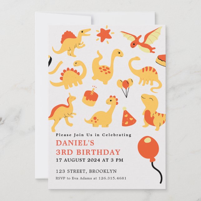 Orange and Yellow Illustration Kids Birthday Party Invitation (Front)