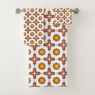 Orange and yellow mandala pattern bath towel set