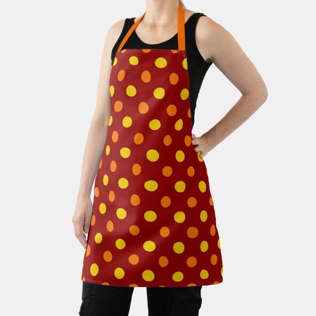 Orange and Yellow Polka Dots On Red Apron (Insitu)