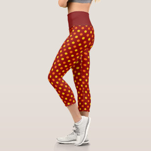 Orange and Yellow Polka Dots On Red Capri Leggings