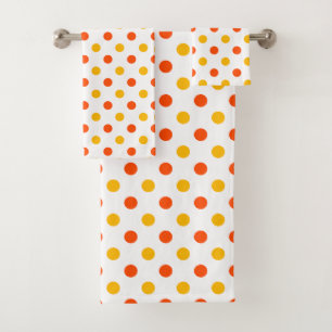 Orange and Yellow Polka Dots White Bath Towel Set