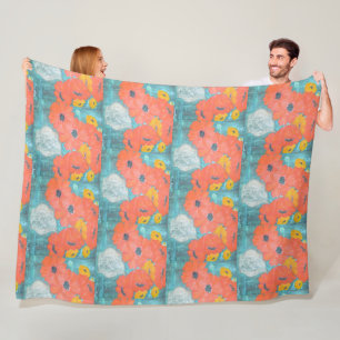 Orange and Yellow Poppies Fleece Blanket
