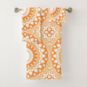 Orange and Yellow Radiant Mandala Pattern Bath Towel Set