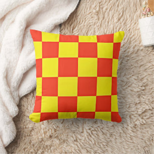 Orange and Yellow Retro Style Chequered Cushion
