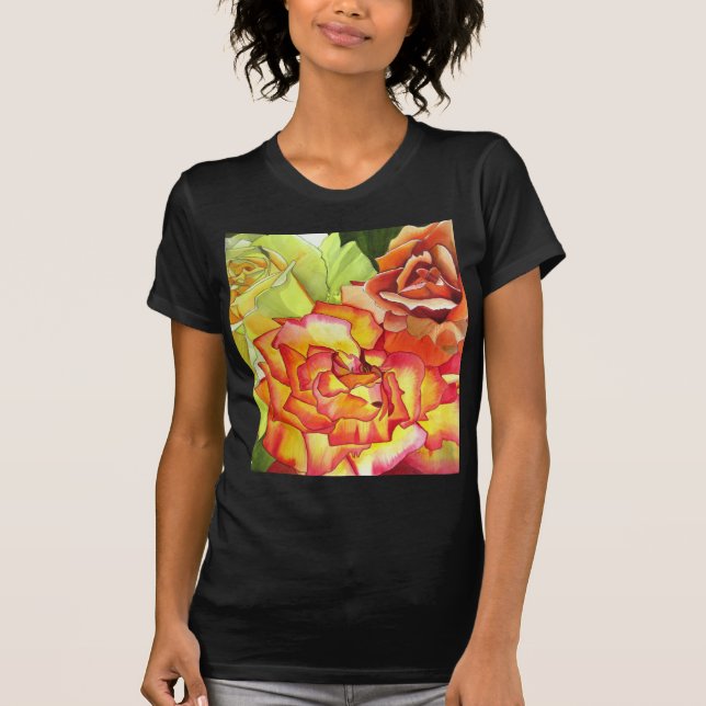 Orange and Yellow roses watercolor art T-Shirt (Front)