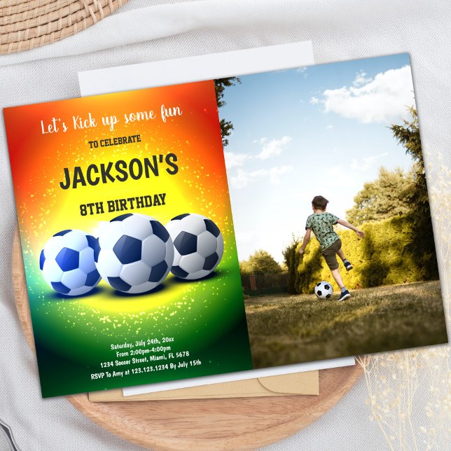 Orange and Yellow Soccer Birthday Invitation (Orange Yellow Soccer Birthday Invitations photo)