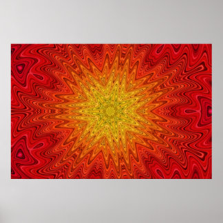 Orange and Yellow Sun/Star/Heart Mandala Poster