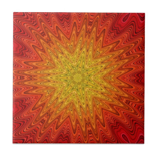Orange and Yellow Sun/Star/Heart Mandala Tile