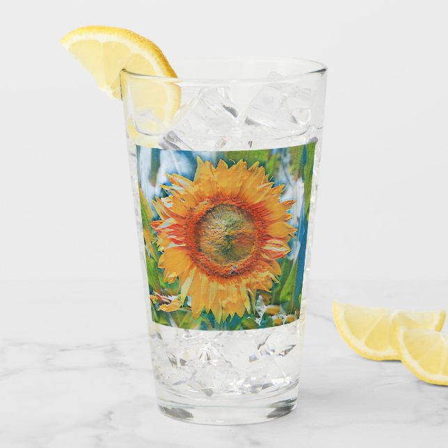 Orange and yellow sunflower Glass Cup (Front Ice)