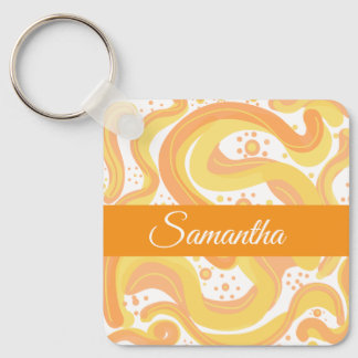 Orange And Yellow Swirls With Dots Key Ring
