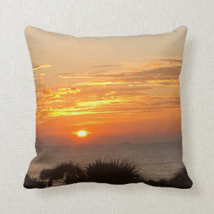 Orange and Yellow Tropical Beach Ocean Sunset Cushion