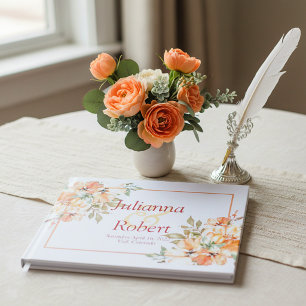 Orange and yellow watercolor floral wedding guest book