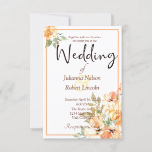 Orange and yellow watercolor floral wedding invita invitation