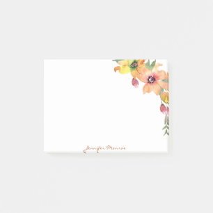 Orange and yellow watercolor flowers personalised post-it notes