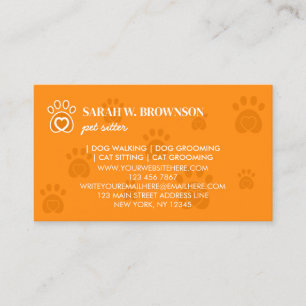 Orange Animal Heart Pet Paw Business Card