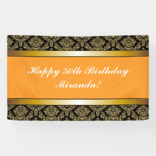 Orange Any Age Gold Elegant Birthday Banner