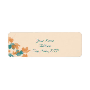 Orange Aqua Autumn Maple Leaf Return Address
