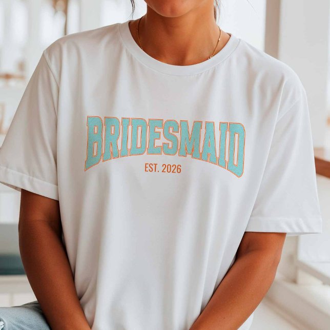 Orange + Aqua Faux Glitter BRIDESMAID Bachelorette T-Shirt (Creator Uploaded)