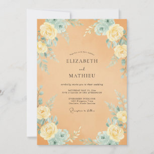 Orange Aqua Rose Wedding Invitation