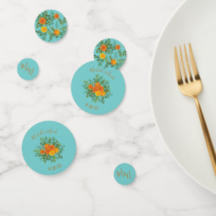 Orange & Aqua Wedding Modern Floral Confetti
