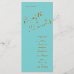 Orange & Aqua Wedding Modern Floral Menu