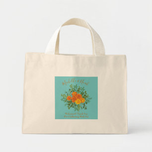 Orange & Aqua Wedding Modern Floral Mini Tote Bag
