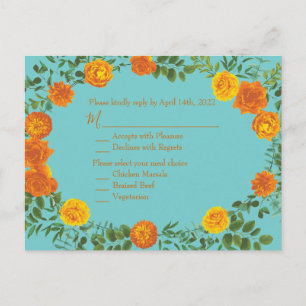 Orange & Aqua Wedding Modern Floral Postcard
