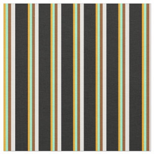 Orange, Aquamarine, Brown, White & Black Pattern Fabric