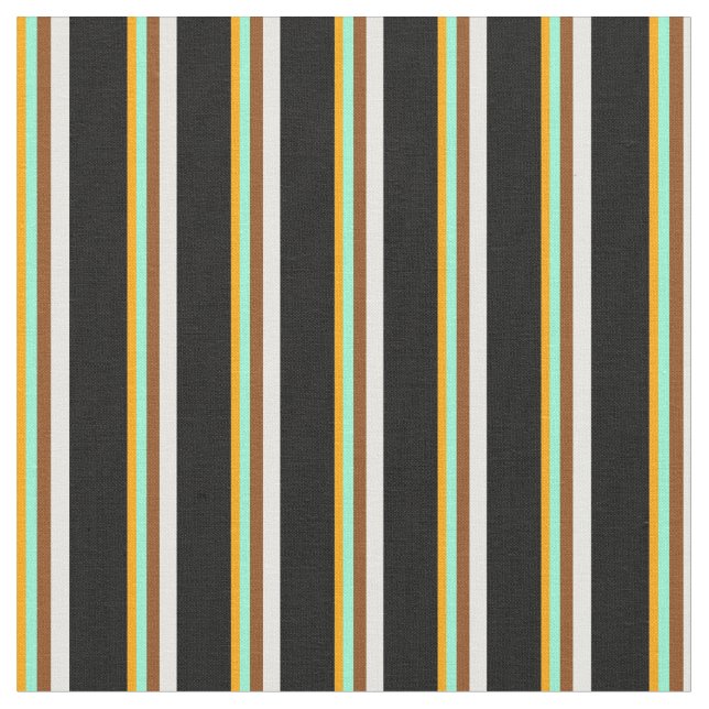 Orange, Aquamarine, Brown, White & Black Pattern Fabric (Close Up)