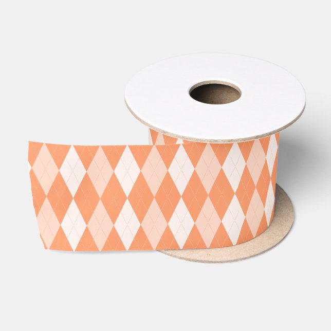 Orange Argyle Pastel Tangerine Small Diamond Shape Satin Ribbon (Spool)