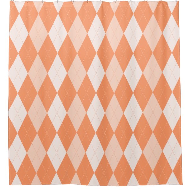 Orange Argyle Pastel Tangerine Small Diamond Shape Shower Curtain (Front)