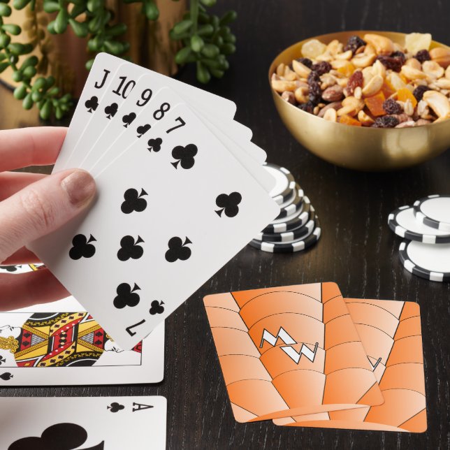 Orange Art Deco Design Monogrammed Playing Cards (In Situ)