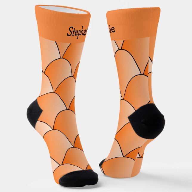 Orange Art Deco Design Socks (Angled)