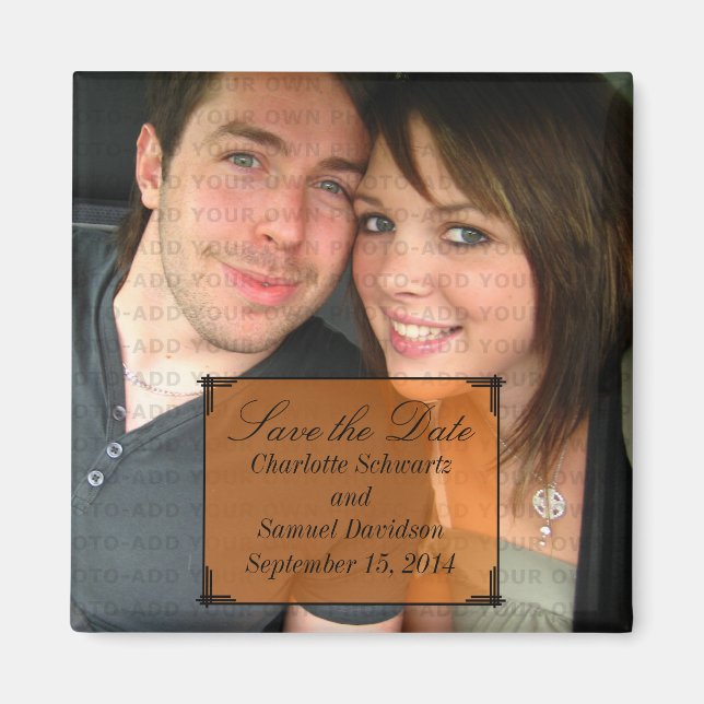 Orange Art Deco Frame Save the Date Magnet (Front)