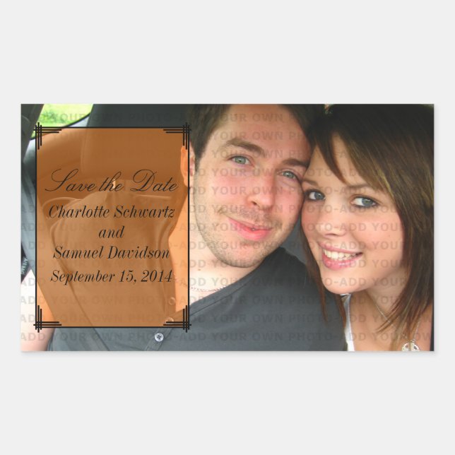 Orange Art Deco Frame Save the Date Stickers (Front)