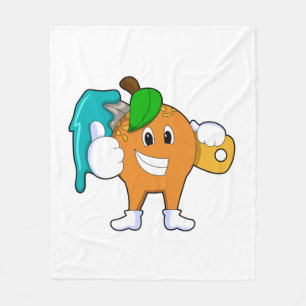 Orange as Painter with Paint brush Fleece Blanket