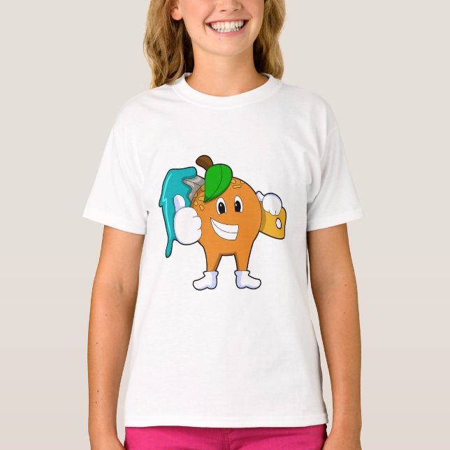 Orange as Painter with Paint brush T-Shirt (Front)